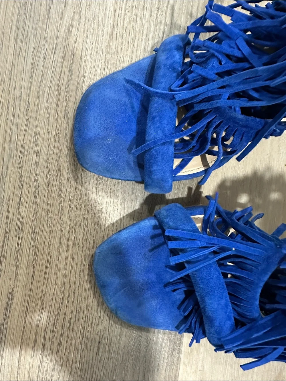 Blue Fringe Suede Steve Madden Stiletto High Heel Sandals - Women